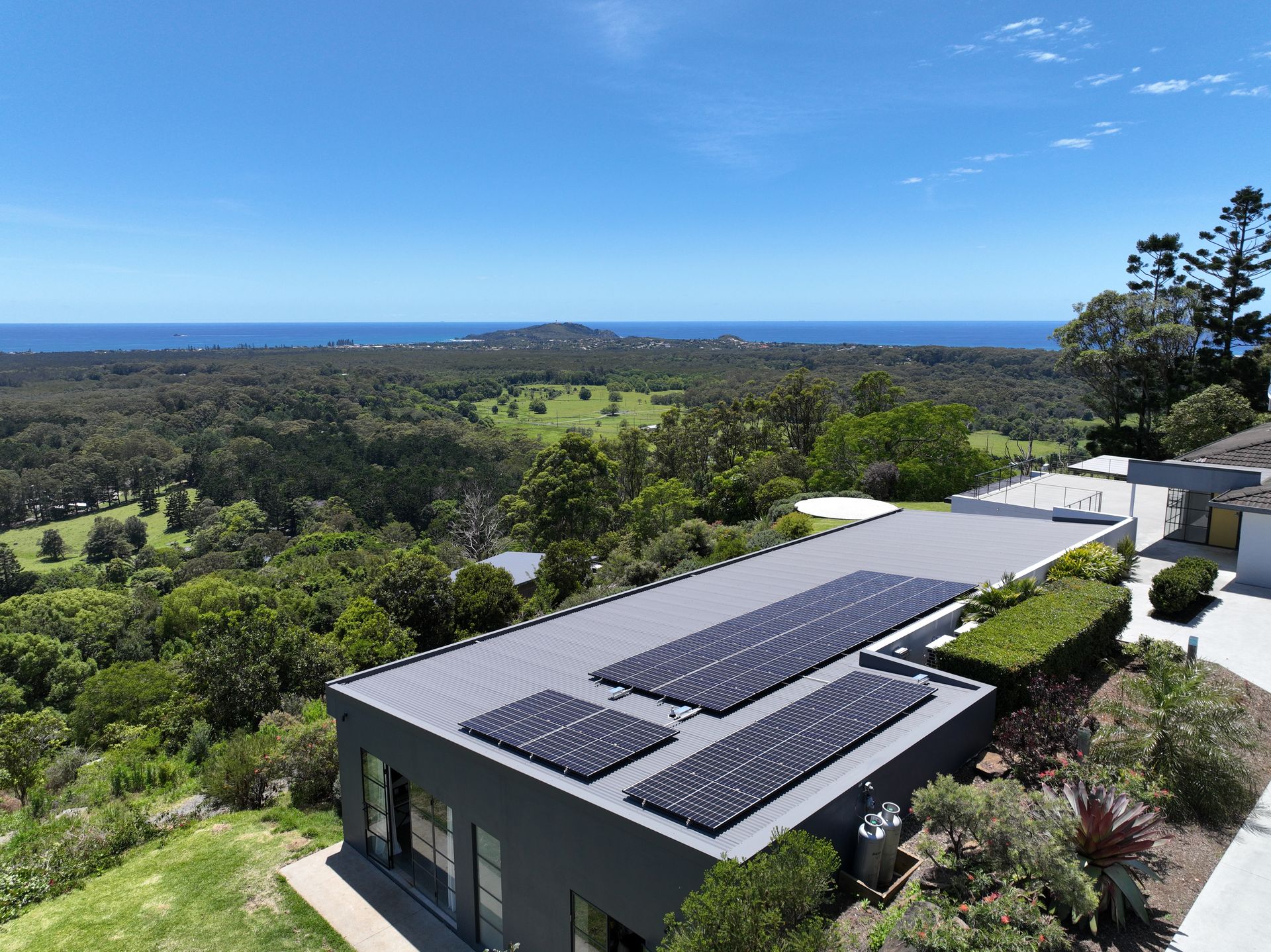 Drone view of a ProSolar rooftop solar installation